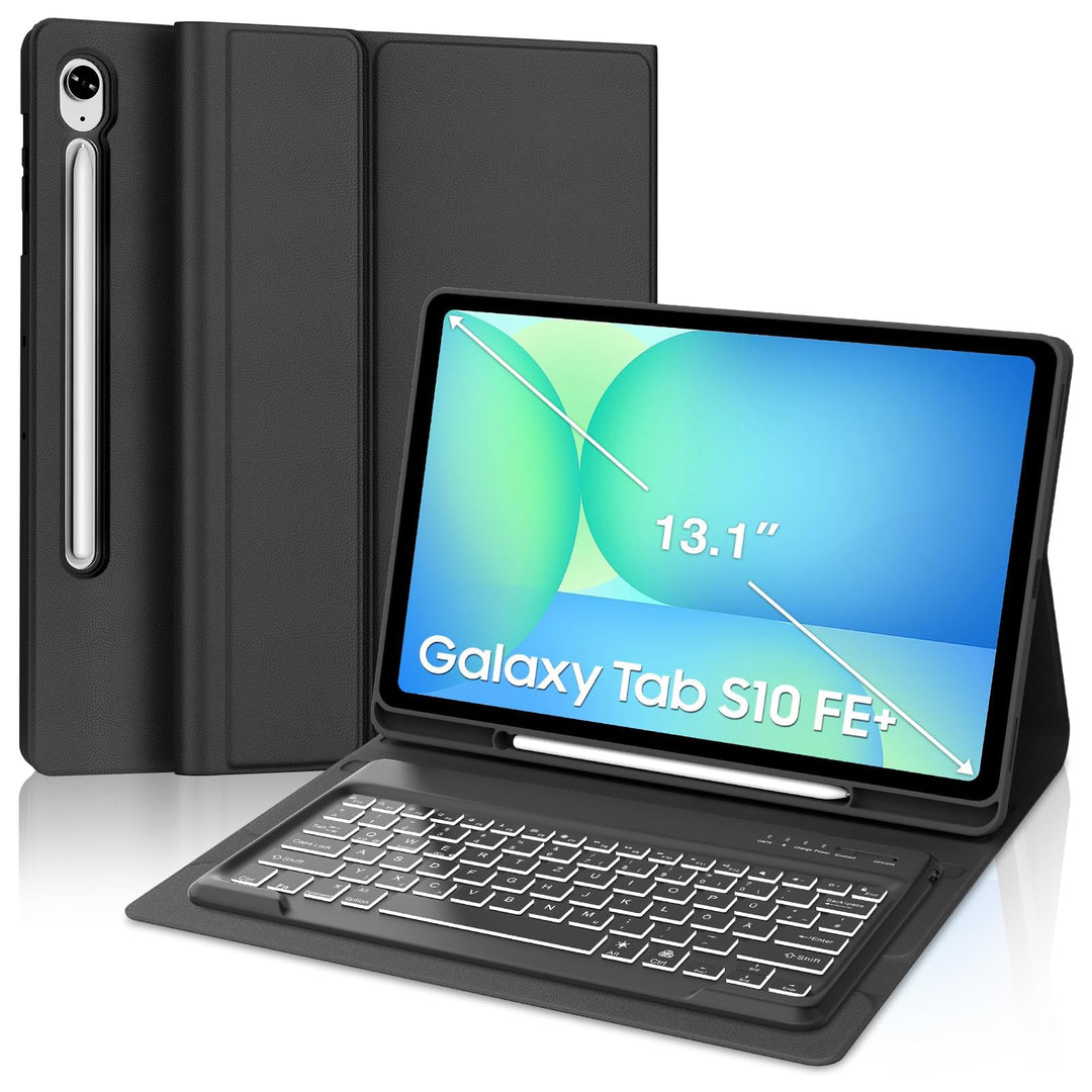 Für Galaxy Tab S10 FE Plus Hülle mit Beleuchteter Tastatur – 7-Farben RGB-Hintergrund, QWERTZ Deutsc