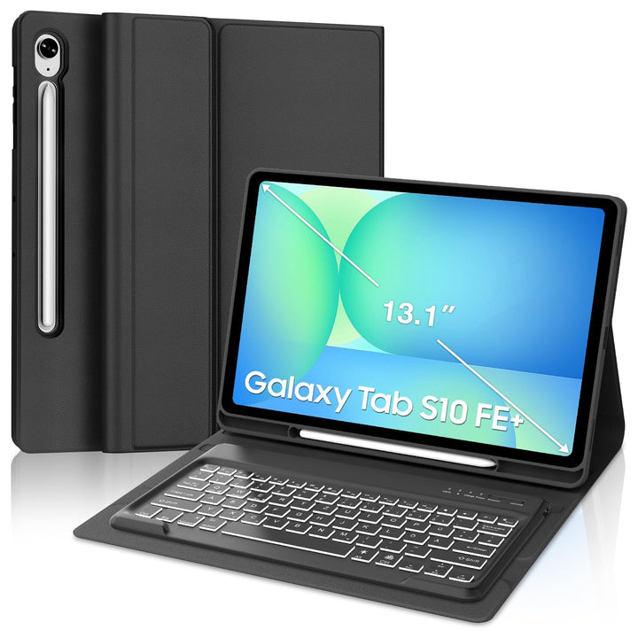 Für Galaxy Tab S10 FE Plus Hülle mit Beleuchteter Tastatur – 7-Farben RGB-Hintergrund, QWERTZ Deutsc