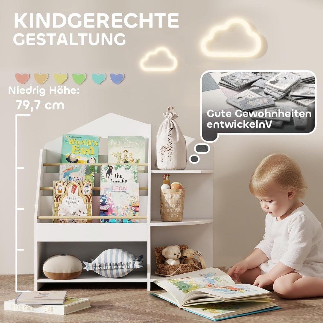 AIYAPLAY Bücherregal für Kinder Kinderregal mit 4 offenen Fächer 3 Ablagen Aufbewahrungsregal aus Ki