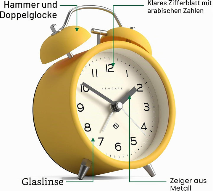 NEWGATE ® Charlie Bell Echo Alarm – Kleiner moderner Nachttischwecker – Schlafzimmerzubehör – Wecker