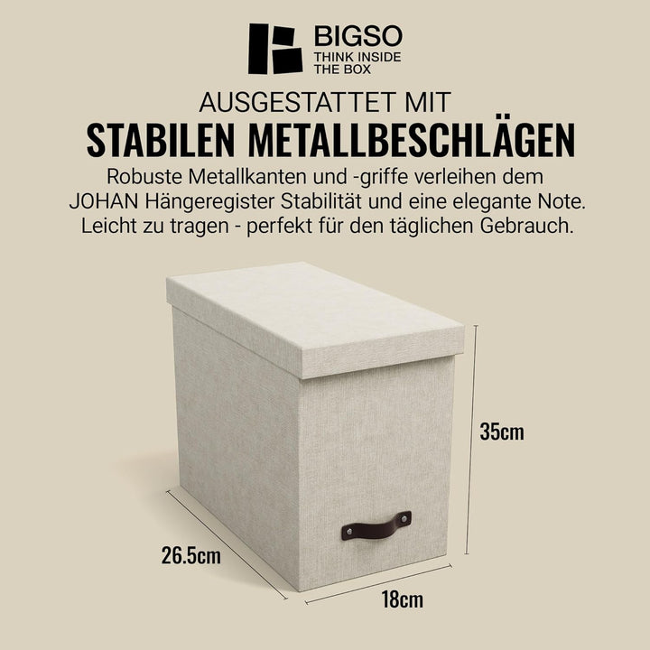 BIGSO JOHAN Hängeregisterbox A4 – Hängemappenbox mit Deckel und Griff – Schreibtischablage für Hänge