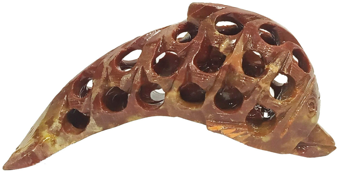 Purpledip Speckstein Statue verschachtelte Delfine: Gitter-Design Jaali Work Mesh Skulptur (12138)
