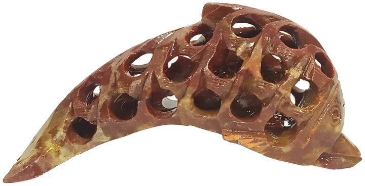Purpledip Speckstein Statue verschachtelte Delfine: Gitter-Design Jaali Work Mesh Skulptur (12138)