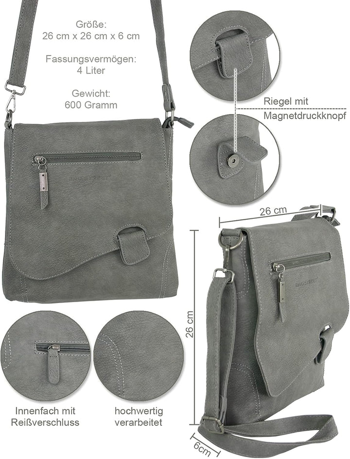 BAG STREET - Damen Handtasche mit Riegel-Magnetverschluss und Reissverschluss - 4 Liter Volumen - Um