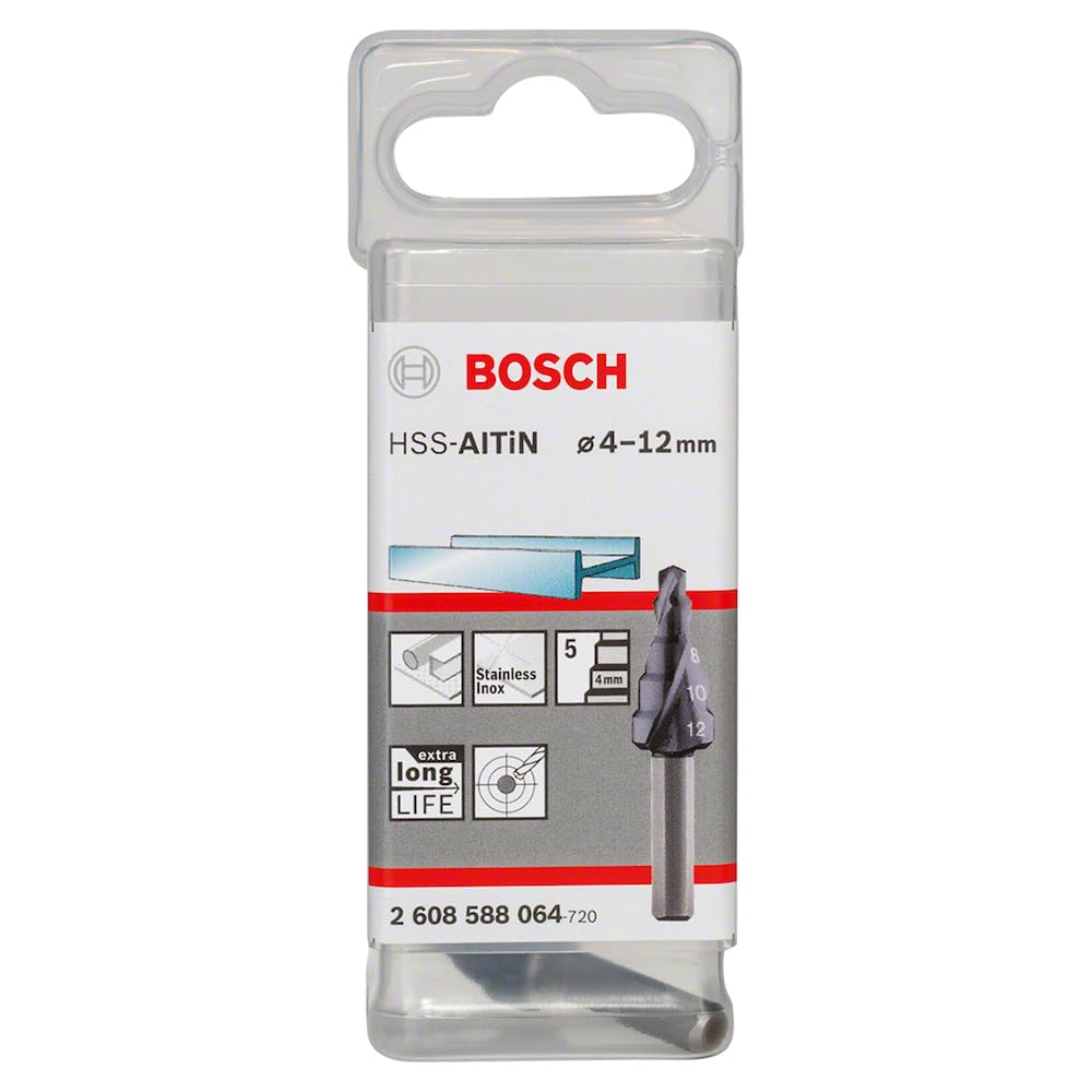Bosch Professional Stufenbohrer HSS-AlTiN mit 3-Flächen-Schaft (Ø 4-12 mm, 5 Stufen) Ø 4-12 mm 5 Stu