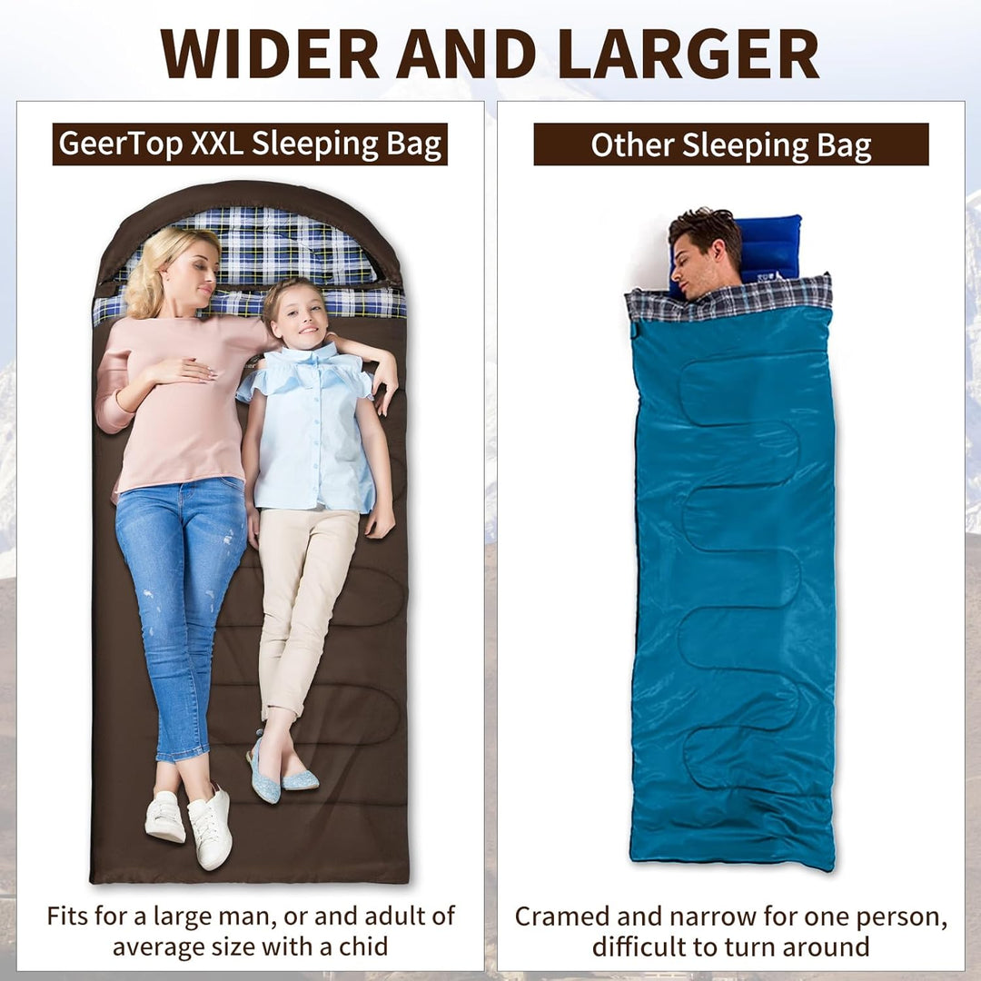 GEERTOP Schlafsack XXL 4 Jahreszeiten Flanell Campingschlafsack Übergrösse 220x100cm für Erwachsene