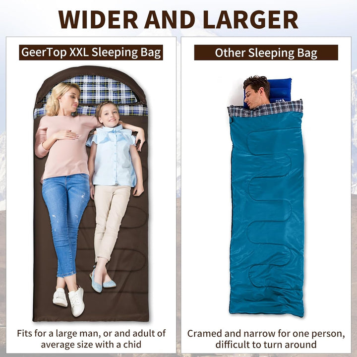 GEERTOP Schlafsack XXL 4 Jahreszeiten Flanell Campingschlafsack Übergrösse 220x100cm für Erwachsene