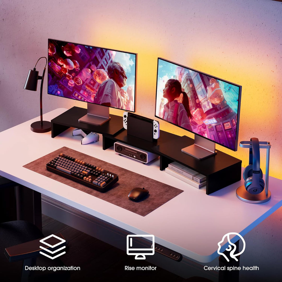 FITUEYES Dual Monitorständer aus Holz, Verstellbare Länge und Schwenkwinkel Bildschirmständer, Monit