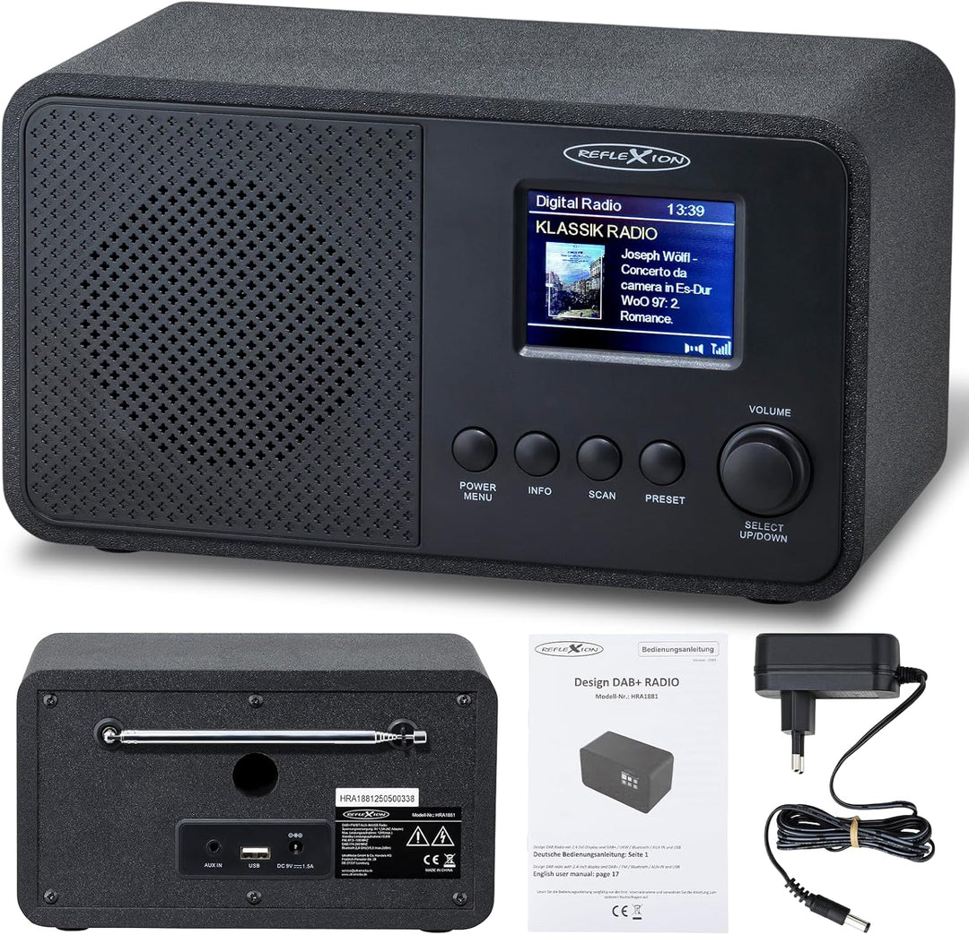 Reflexion DAB+ Radio mit Bluetooth, Wecker & Farbdisplay | Digitalradio mit USB, AUX-IN, Teleskopant