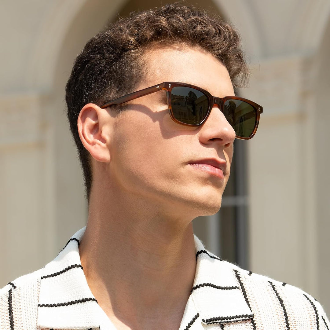 CARFIA Polarisierte Herren Sonnenbrille mit Rechteckig Acetatrahmen, 100% UV-Schutz Sportliche Sonne