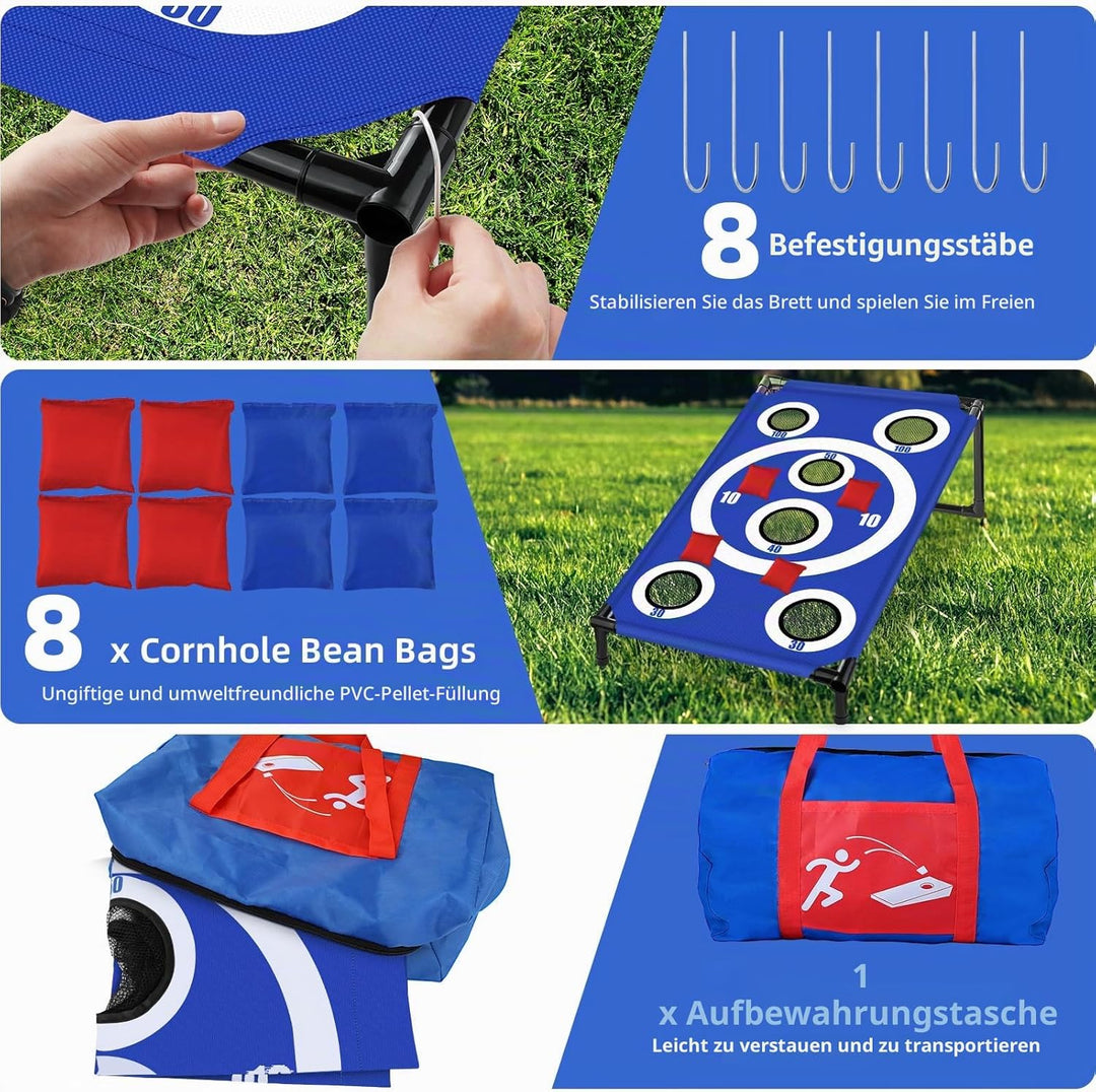 NZQXJXZ Cornhole Spiel Outdoor, Tragbar Cornhole Toss Set mit 8 Cornhole Säckchen und Tragetasche, I