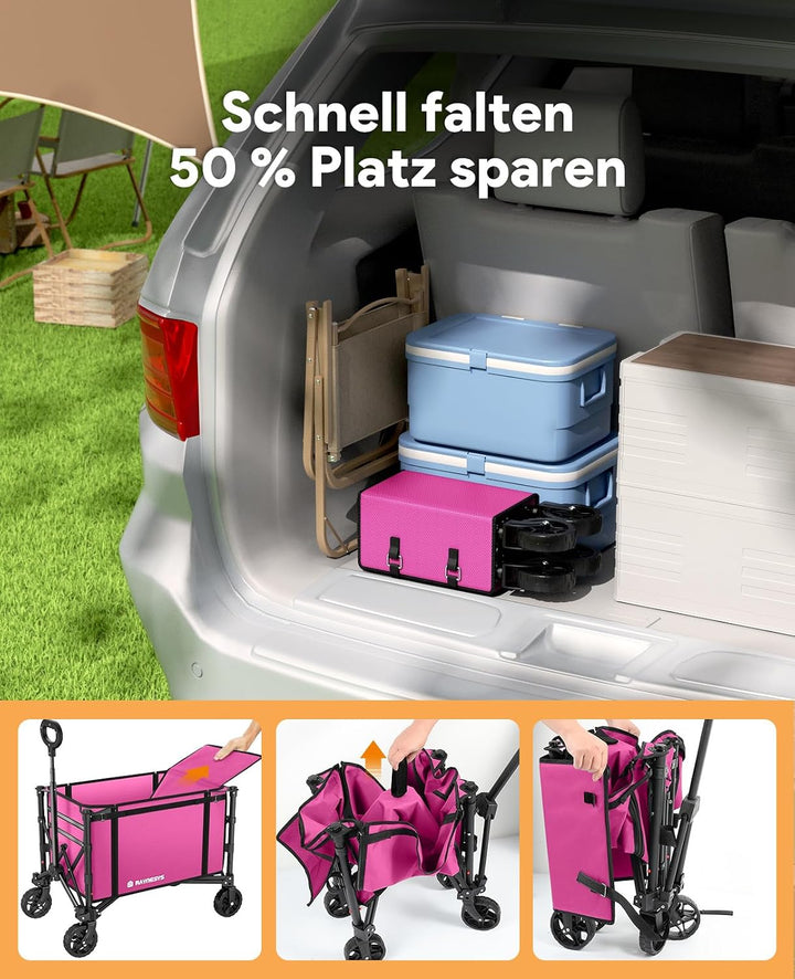 3 in 1 Bollerwagen Faltbar 120L, Klappbar Handwagen mit Rädern, 220lbs Transportwagen Faltbar, Umbau