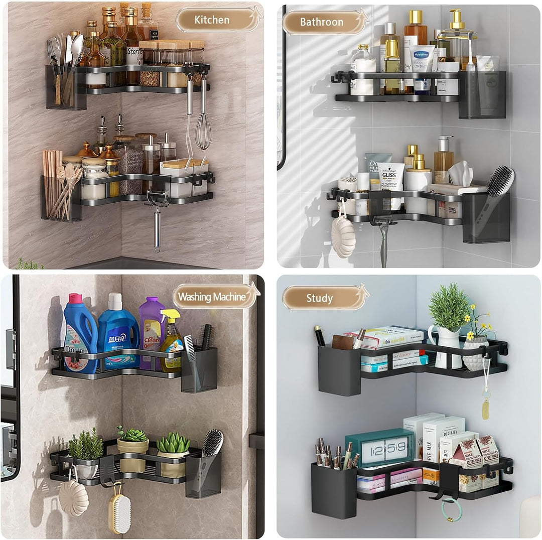 ZVZM Duschablage Ohne Bohren Schwarz Eckregal, 5 Stück Duschregal Schwarz Ecke, Badezimmer Organizer