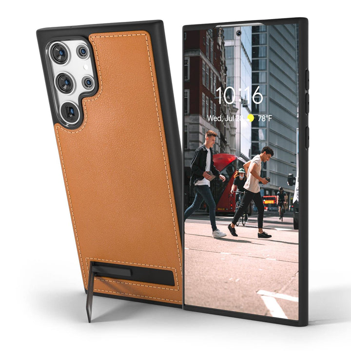 Snakehive Metro Lederhülle für Samsung Galaxy S22 Ultra || Echtleder Handyhülle mit Standfunktion ||