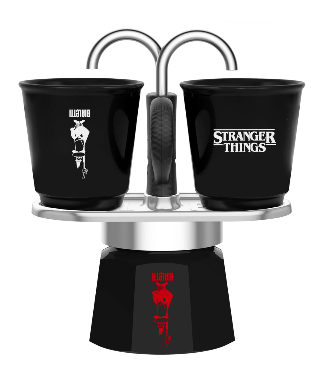 Bialetti Mini Express Stranger Things Set – Espressokocher für 2 Tassen (130 ml), inkl. 2 wärmeempfi
