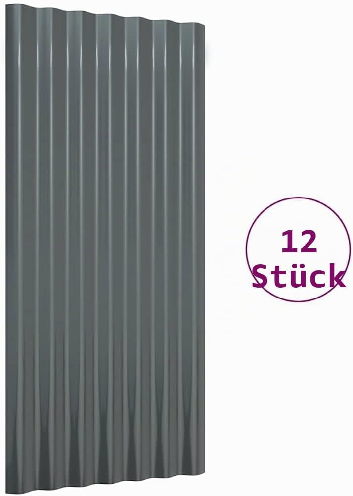 ACAGALA Dachpaneele Wellplatte aus Metall 80 x 36 cm | 12 STK. verzinkte Stahlbleche | Wetterfeste W