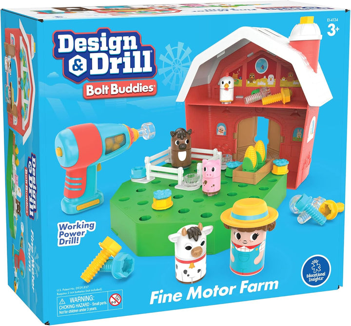 Learning Resources Design & Drill Schrauberkumpel Scheune, Bauernhof-Spielzeugset mit Landwirt, MINT