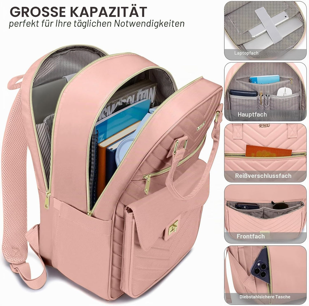 RJEU Schulrucksack Mädchen Teenager,Rucksack Studium Mädchen,Schulranzen Damen mit 15,6 Zoll Laptopf