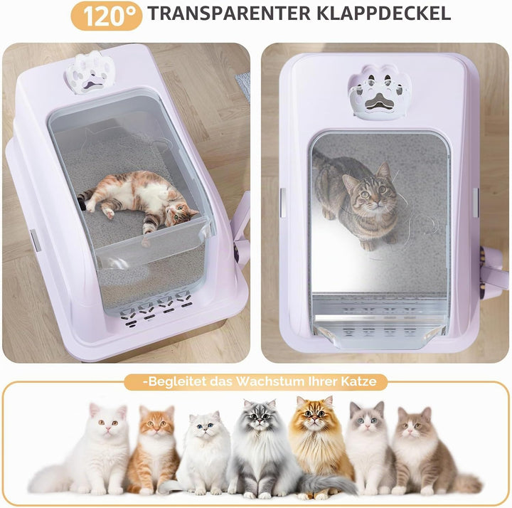 Edelstahl Katzenklo, XXL Katzenklo mit Deckel, Leicht zu Reinigen, Katzentoilette mit Hohem Rand aus