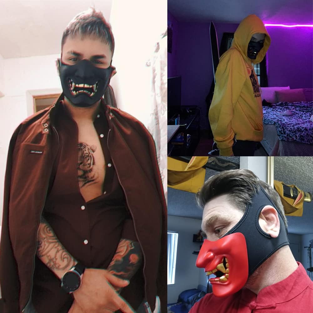 AOUTACC Airsoft Half Face Masks, Evil Demon Monster Kabuki Samurai Hannya Oni Half Face Protective M