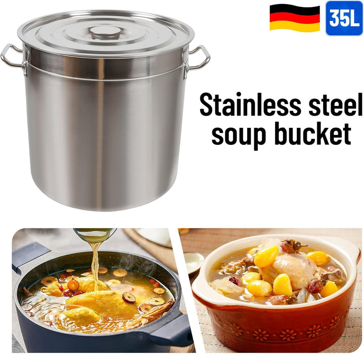 Edelstahl Kochtopf 35cm Induktion Topf Suppentopf 35 L Deckel Universaltopf Suppentopf Topf mit Deck