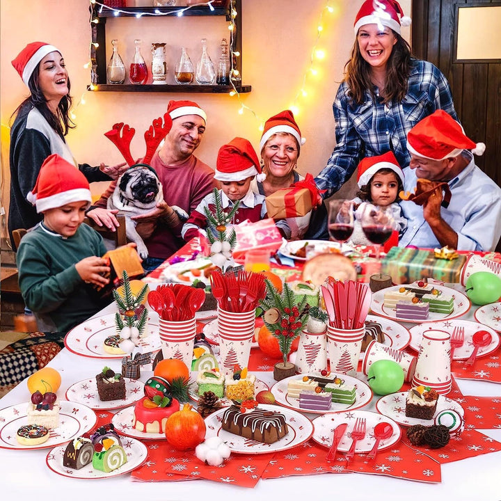 KAHEIGN 168Pcs Weihnachten Geschirr Set für 24 Personen, Papier Partygeschirrset mit 24Sets Speisete