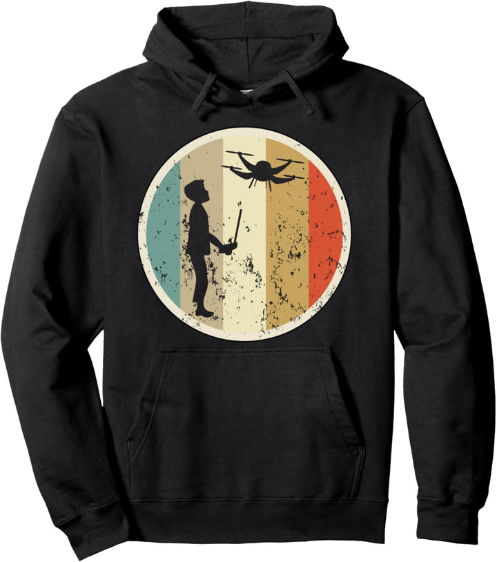 Drohnen Quadcopter Fliegen Quadrocopter Retro Vintage Grunge Pullover Hoodie