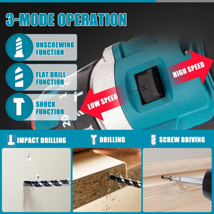 120Nm Akku Bohrschrauber Kompatibel mit Makita 18V Lithium-Akku, 20+3 Drehmomentstufen Bürstenloser