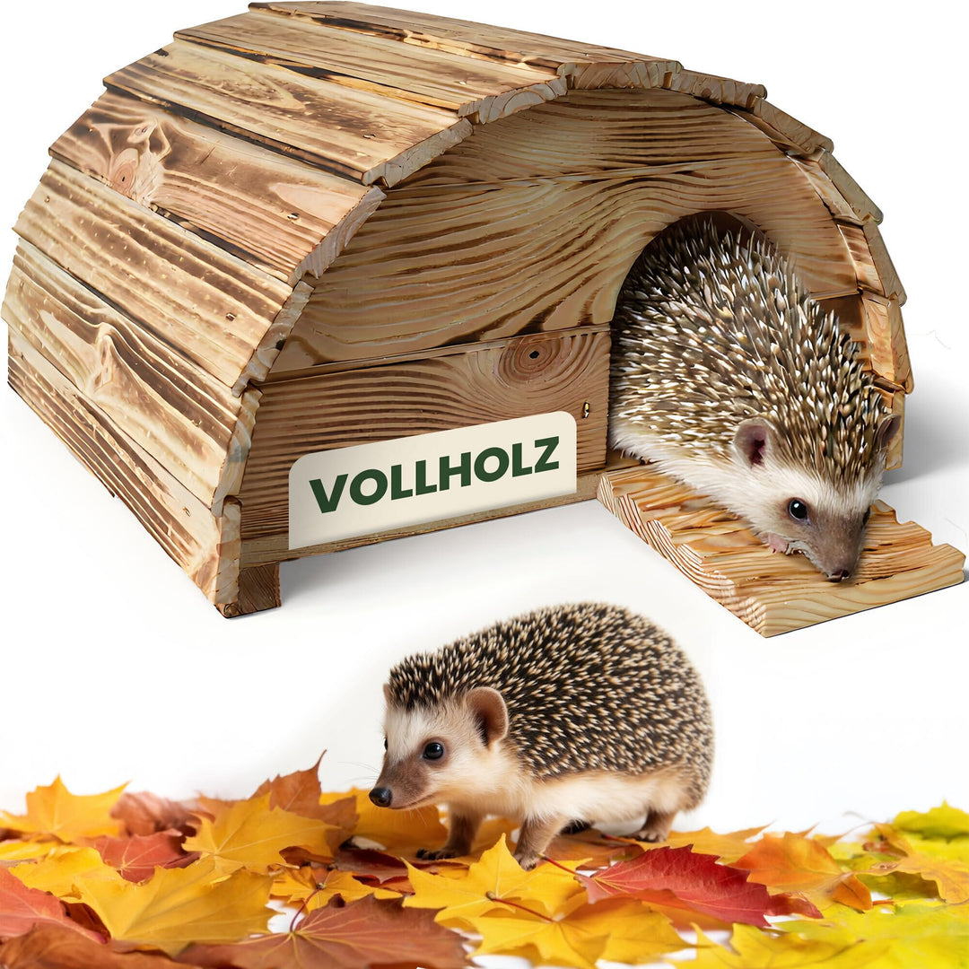 zooprinz Igelhaus aus Vollholz – winterfest & wetterfest, mit Bodenplatte – Labyrinth-Eingang gegen