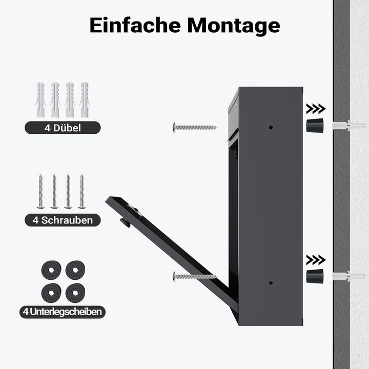Wiltec Briefkasten anthrazit 215x320x90mm Briefkasten mit Zahlenschloss, Namensschild und Sichtfenst
