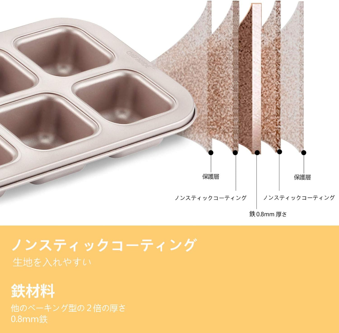 CHEFMADE Brownie Kuchen Pan, 6-hohlraum Nicht-Stick Platz Muffin Pan Blondie Backformen für Ofen Bac