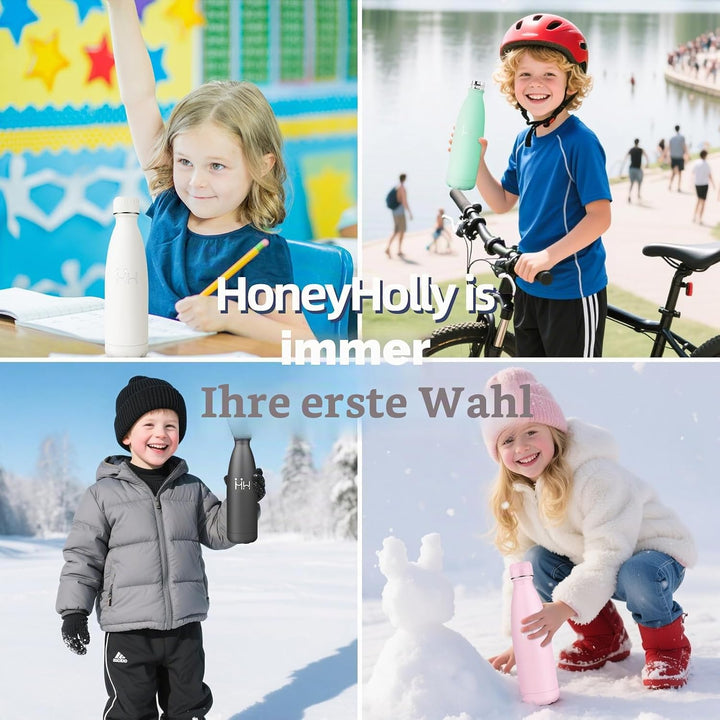 HoneyHolly Trinkflasche Edelstahl Kinder Sport, 500ML BPA-frei, Thermosflasche, Wasserflasche Doppel