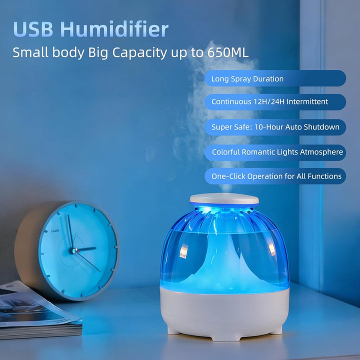 650 ml USB-Luftbefeuchter für Schlafzimmer, kühler Nebel, Luftbefeuchter, leiser Luftbefeuchter, USB
