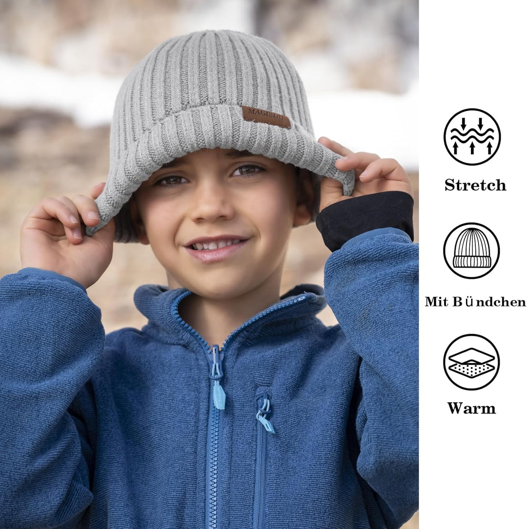 MAGISDU Baby Wintermütze Kinder Merino Mütze Jungen&Mädchen Wollmütze Strickmütze Winter Beanie Ther