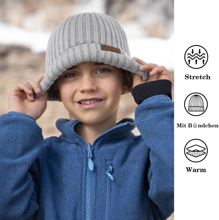 MAGISDU Baby Wintermütze Kinder Merino Mütze Jungen&Mädchen Wollmütze Strickmütze Winter Beanie Ther