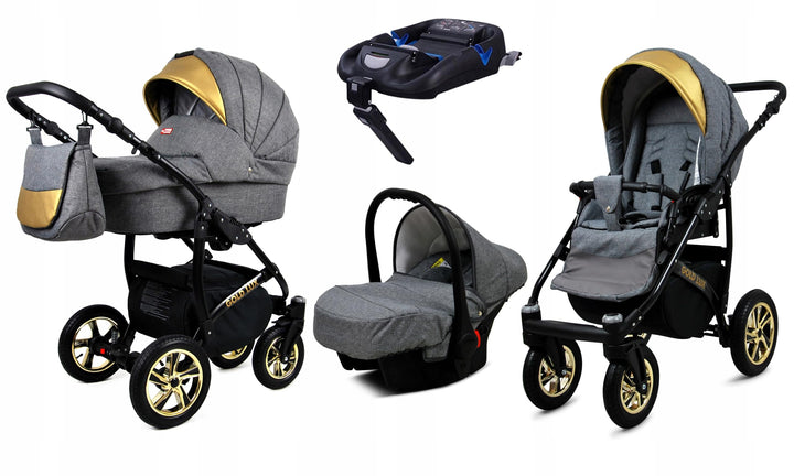 BabyLux® Kinderwagen Set 4 in 1 - Gold Lux - incl. Babywanne, Buggy Sportsitz, Auto-Babyschale, ISOF