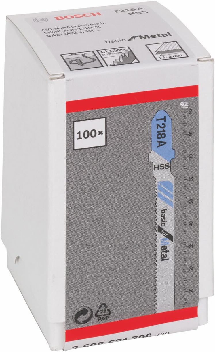 Bosch 100x Stichsägeblatt T 218 A Basic for Metal (für Stahlbleche, Professional Zubehör Stichsäge)