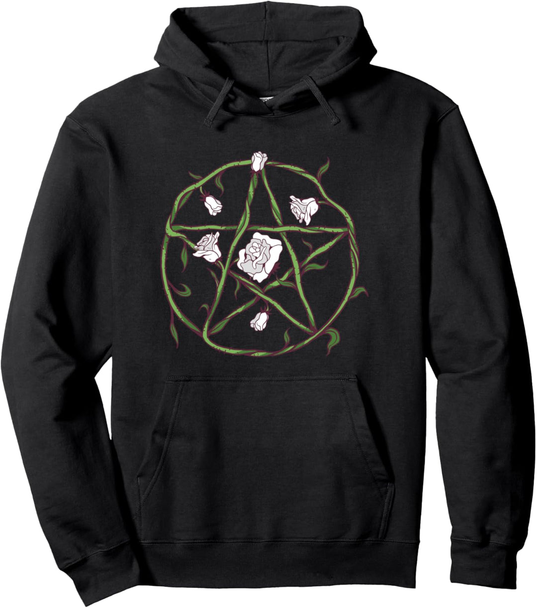 Pentagram White Roses Aesthetic Soft Grunge Pastel Goth Punk Pullover Hoodie