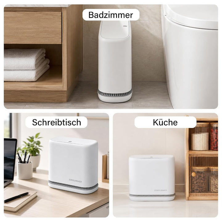 Zedelmaier Schmaler Mülleimer 8L mit Deckel Abfalleimer 15cm Weiss 2er Set | Druckknopf deckel; Hält