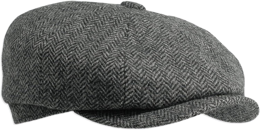 Gamble & Gunn 'Ramsden' graue Fischgräten-Tweed-Kappe mit 8 Paneelen, 61 cm