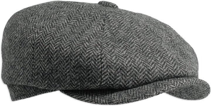 Gamble & Gunn 'Ramsden' graue Fischgräten-Tweed-Kappe mit 8 Paneelen, 61 cm