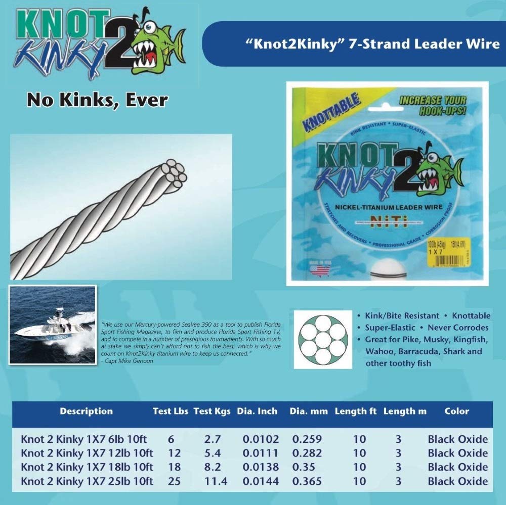 Aquateko Nickel-Titan Angel Vorfach 1x7 KNOT2KINKY 10ft/3m - dehnbares Titanvorfach 3 Meter lang, Ma
