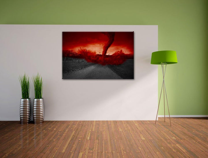Roter stürmischer Tornado schwarz/weiss Format: 100x70 auf Leinwand, XXL riesige Bilder fertig gerah