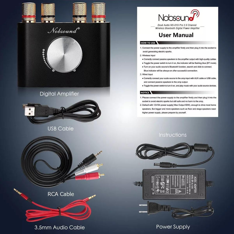 Nobsound Mini Bluetooth 5.0 Digital Power Amplifier HiFi Stereo Verstärker 2.0 Kanal 50W×2 Endstufe