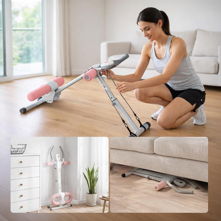 Ab Trainer Abdominal Muscle Machine Adjustable for Home Gym, Foldable And Space-Saving, Quiet Wheels