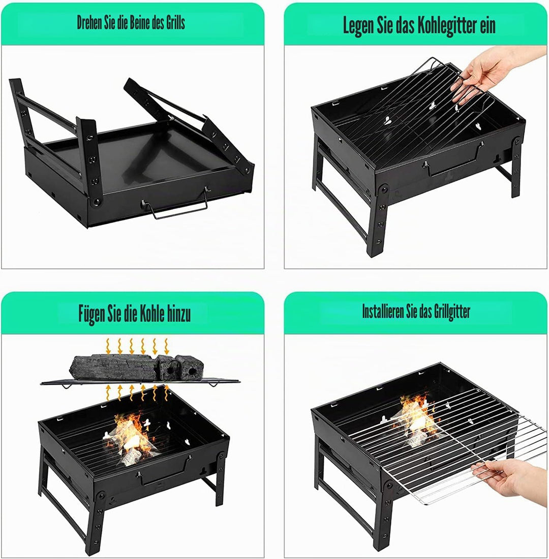 Faltbarer tragbarer Grill, Holzkohlegrill, Grill, Schreibtisch, Tischplatte, Outdoor, Edelstahl, Smo