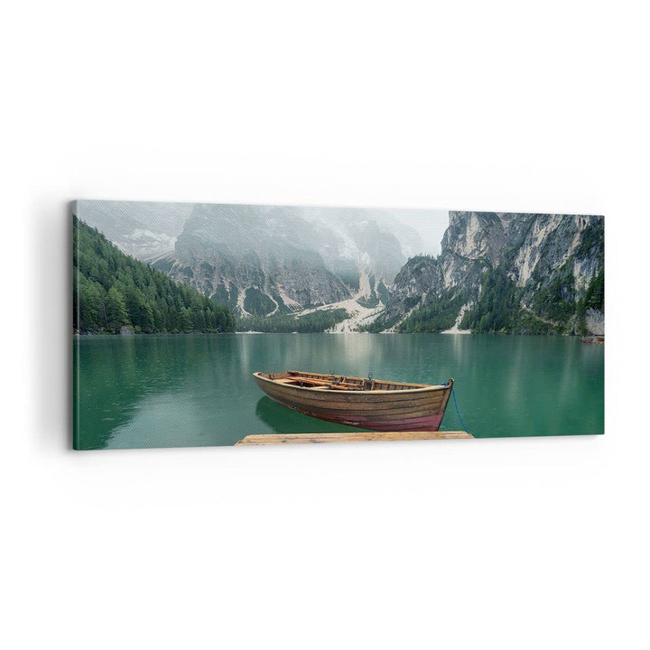 Panorama Bilder auf Leinwand 100x40cm Leinwandbild mit Rahmen Berge See Boot Gross Wanddeko Bild Sch
