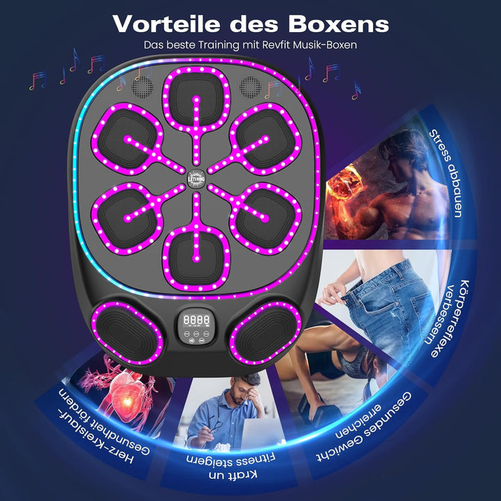 RevFit Music Boxing Machine mit LED-Lichtern, Bluetooth, 9 Geschwindigkeitsmodi & Zählmodus, Elektro