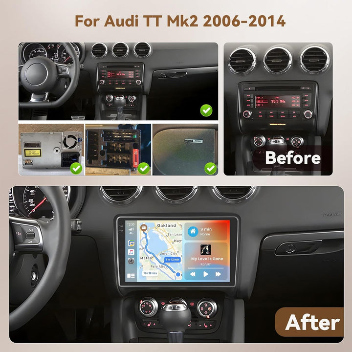 Hikity Android 15 4+64G Autoradio für Audi TT Mk2 2006-2014 mit 9 Zoll Incell Touchscreen, Autoradio