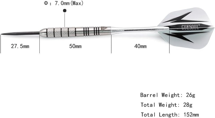 CUESOUL 30 Gramm Tungsten Steel Tip Darts Set 95% Tungsten 26 Gramm-Koffer, 26 Gramm-Koffer